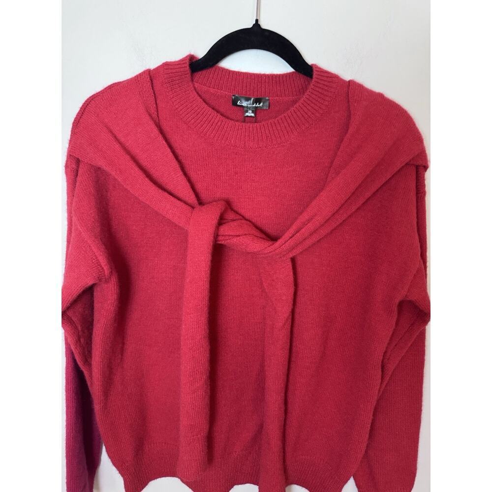 Line & Dot Red Double Layer Sweater Faux Sweater Tie Around Neck Sz XS NWT $100